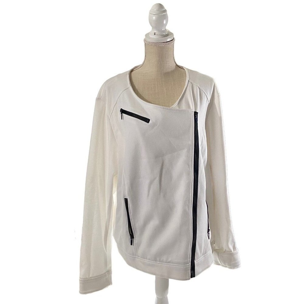 Lane Bryant Women Ivory Knit Wrap Full-Zip Bomber Jacket Sz 28 NWT Zipper Accent